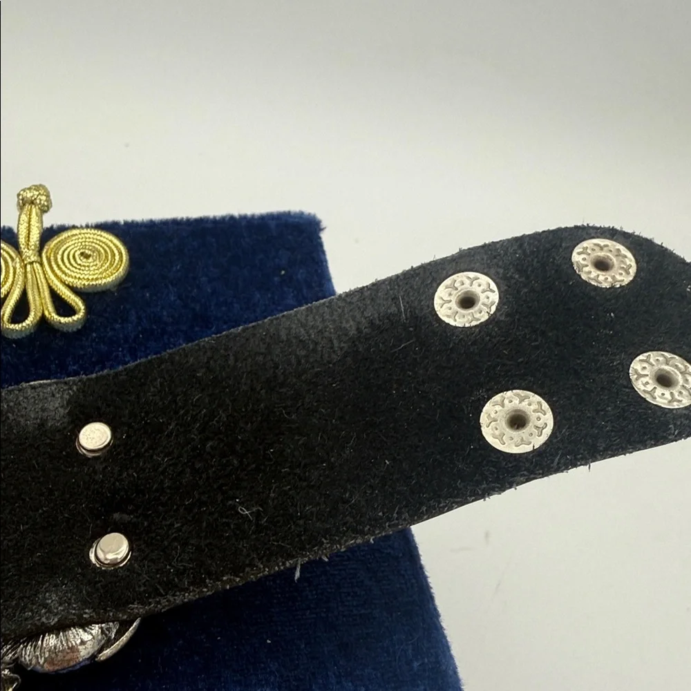 black faux leather statement cuff bracelet w/ centerpiece encrusted w/ crystals